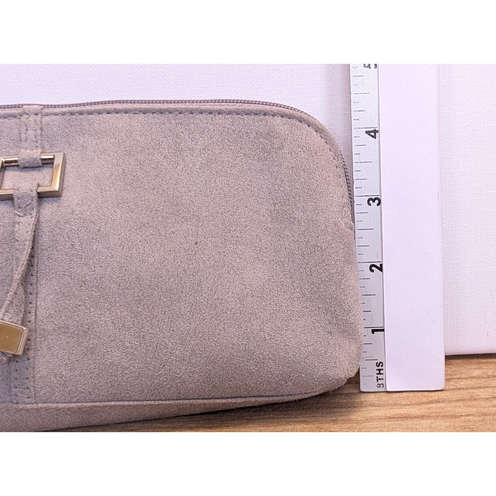 Estee Lauder Faux Suede Gray Cosmetic Zipper Bag Pouch Clutch + Travel Mirror - Picture 11 of 11